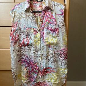 Cabo Feather Print silk Sleeveless Blouse